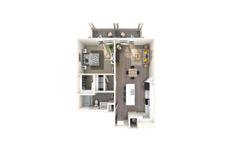 Floor plan for 1 bed, 1 bath, 881 sqft